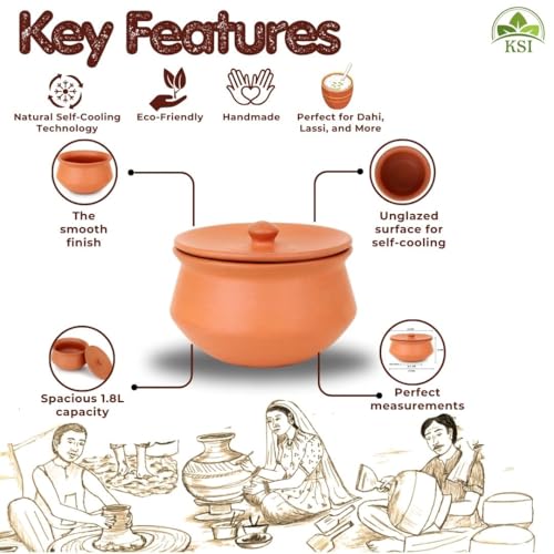 Image of KSI Unglazed Mud Clay Pot for Thick Curd Making | Self-Cooling Raw Clay Handi | Natural Dahi Preserving Pot | Traditional Indian Clay Pot for Curd | Eco-Friendly, Handcrafted Clay Storage Pot |700ml