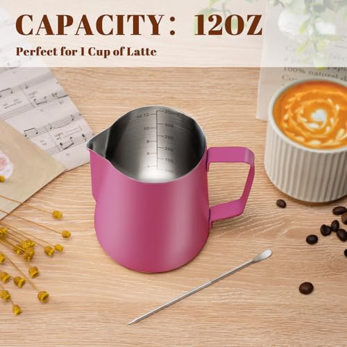 Image of Amrules Milk Frothing Pitcher 12oz Frother Cup Barista Tools, Rose Red