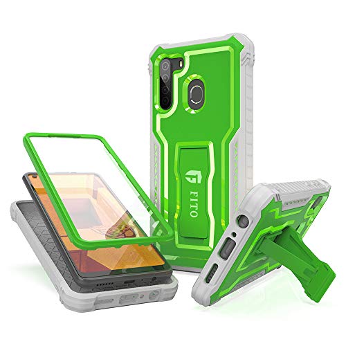 Fito Samsung Galaxy A21 Case, Dual Layer Shockproof Heavy Duty Case With Screen Protector For Samsung A21 Phone, Built-In Kickstand (Green) #TOP1