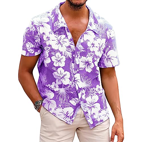 Men's Novelty Hawaiian Floral Shirt Summer Casual Button Down Tropical Holiday Beach Shirts