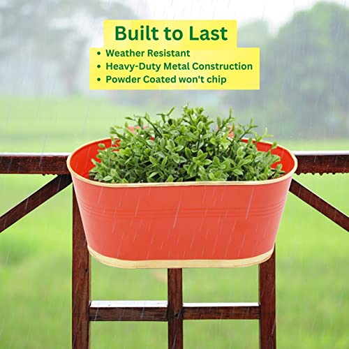 ecofynd Aurelia Railing Planters for Balcony, Hanging Metal Plant Pots, Flower Pots for Home Garden, Oval,12 inches, Pack of 6 (White) (Image - 5)