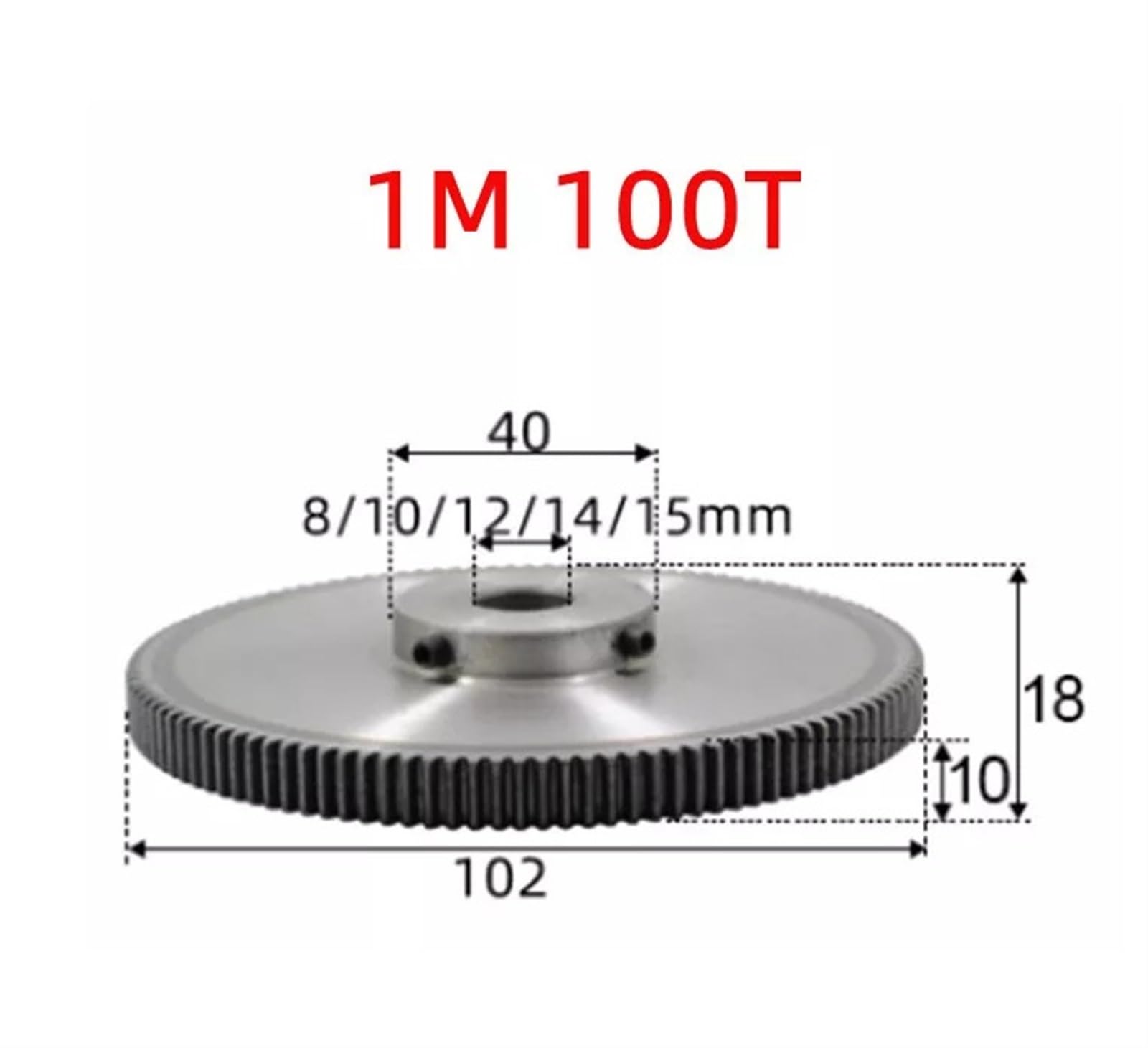 Bevel Gear Pinion Hardware Mechanical 1pcs 1M100T Spur Gear Bore 8mm 10mm 12mm 14mm 15mm Motor Gear 1mod 100 Teeth Low Steel Metal Gear for Motor(10mm)