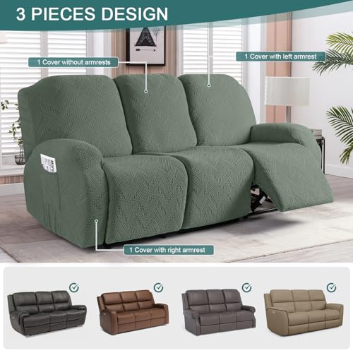 Image of Ruaozz Recliner Sofa Covers Recliner Chair Covers Couch Covers for Reclining Couches with Pockets Washable Furniture Protector with Elastic Bottom (3 Seater, Sage Green)