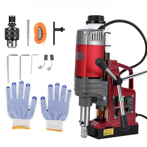 Image of 1550W High-Power Mag Drill Press, 2 inch(51mm) Max Drilling Diameter & 220mm Stroke, 3147 lbf/14000N Strong Magnetic Force, 750 RPM Stepless Variable Speed & Reverse, with Twist Drill Adapter for Meta