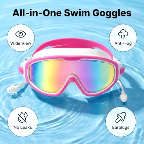 Image of Swim Goggles for Kids 6-12, Wide View Anti-Fog UV Protection No Leaking,Boys Girls Youth Swimming Goggles