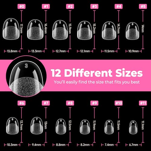 Image of UNA GELLA Extra Short Oval Nail Tips, Pre-Etched Round Clear Fake Nails 216pcs Soft Gel Acrylic Nail Tips Full Cover False Ultra Short Gel Nail Tip for Beginners Nail Salon Extensions 12 Sizes