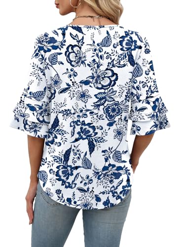 Image of OFEEFAN Spring Tops for Women Boho Shirts Fashion Clothing Cute 3 /4 Length Sleeve Blouses Dressy Casual Summer Outfits