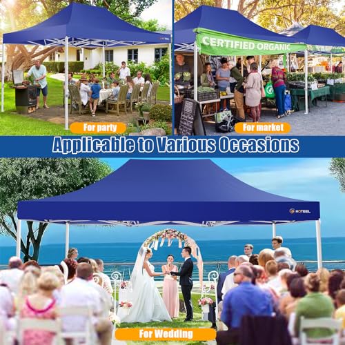Image of Hoteel 10x15 Heavy Duty Pop Up Canopy Tent with 4 Sidewalls, Dark Blue