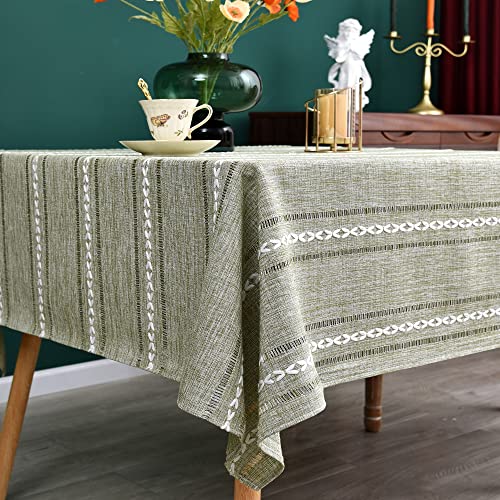 NEWISHER Rustic Farmhouse Embroidered Square Tablecloth Jacquard Striped Table Cloth Linen Texture Washable Dining Table Cover Kitchen Dining Home Decoration Green 70x70 inch