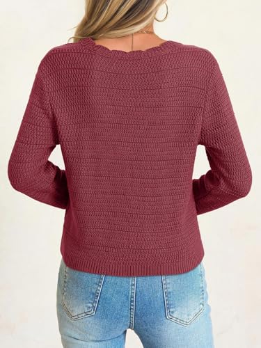 Image of Saodimallsu Womens V Neck Cardigan Sweaters Button Up Cropped Boho Knit Long Sleeve Loose Trendy Sweater Tops
