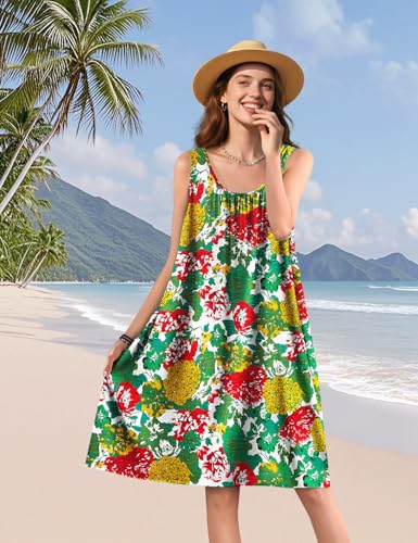 Image of YESNO Summer Dresses for Women Casual Boho Floral Sundresses Sleeveless Scoop Neck Beach Tank Dresses EVS