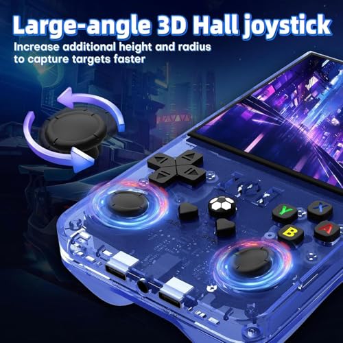 Image of R36MAX Retro Handheld Game Console, 4.0 inch Retro Gaming Console with 64GB Memory, Portable Retro Video Games Console, 4000mAh Battery, Support 30+ Emulators, Transparent Blue