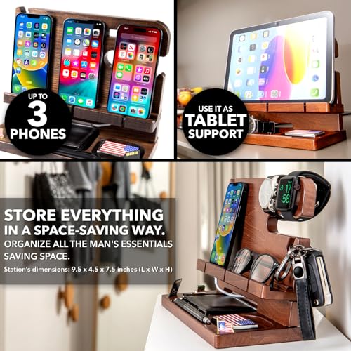 GRETAOTO Wooden Docking Station for Cell Phone, Smartphone, Tablet, Wallet, Gadgets, Watch, Keys, Accessories, Essentials, Desk Organiser, Nightstand, Gifts for Men (Deep Brown) - Image 5