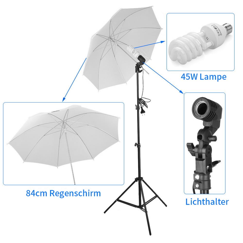 Bonnlo KS01 Kit de Estudio Fotográfico con Softbox, Paraguas y Fondo de Tela – Reflector 5 en 1, Kit Completo para Fotografías, 2 x 3 m