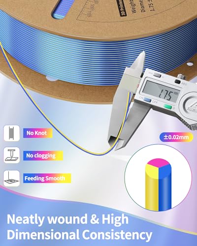 Image of LANDU Silk Tri-Color PLA Filament 1.75mm 1Kg, Triple Color Silk PLA Filament, Silk Rainbow PLA Filament, Neatly Wound 3D Printer Filament, 3 in 1 Multi Color Filament + /-0.02mm, Silk Red Yellow Blue