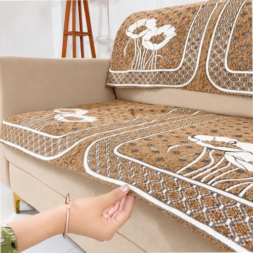 Image of Homerz Premium Chenille Fabric Sofa Cover | Soft, Durable & Dustproof | Decorative Couch Cover (Florida Chocolate, 5 (3+2) Seater, Seat Cover with Backrest)