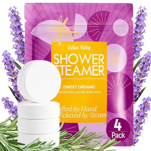 Shower Steamers Aromatherapy 100% Natural Essential Oils Sleep Comfort & Inner Calm Bedtime Spa Gifts for Women Men Self-Care Gifts for Valentines Day & Mothers Day Lavender & Rosemary 4 Pack