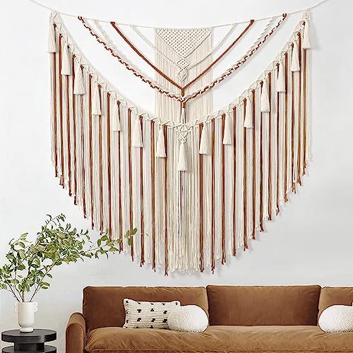 Weldomcor Tapiz de macramé grande, para colgar en la pared, bohemio, arte geométrico, tejido, de algodón, decoración de pared, amarillo, bohemio, decoración del hogar para sala de estar, dormitorio