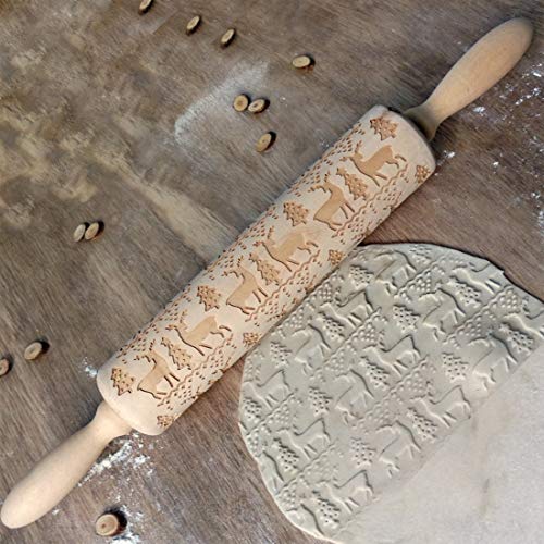 image for N/H Christmas Embossed Rolling Pins, 3D Engraved rolling pin with desi