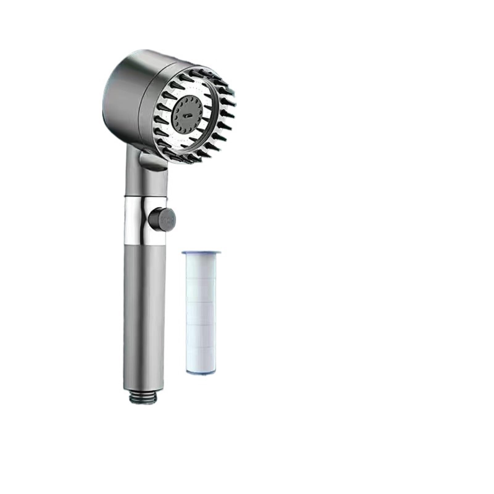 Mqfbnnp Grey Shower Bracket Shower Head Shower Head 3 Mode High Pressure Adjustable Filter With Massage Brush One Key Stop(Grey Shower Bracket)