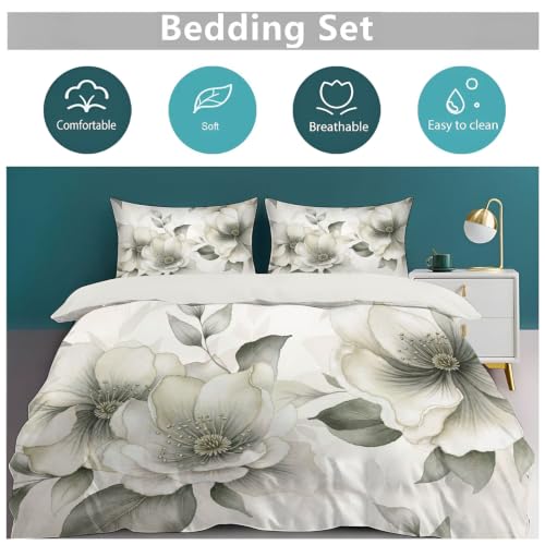 Parure de lit 220x240cm imprimé fleurs de magnolia gris chic - 7