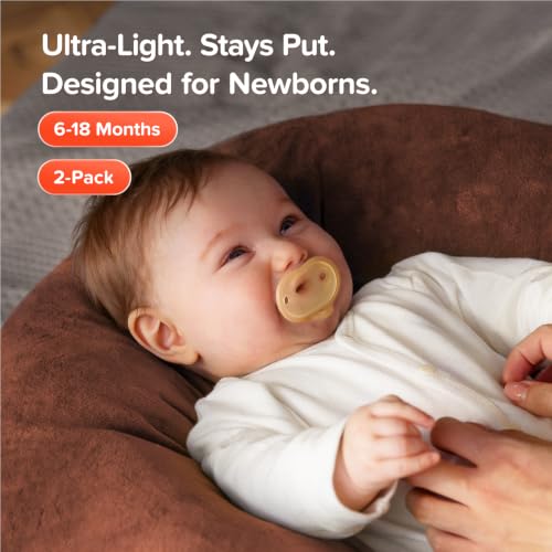 Image of Thyseed Newborn Silicone Pacifier, Ultra-Light One-Piece, Sensitive-Skin Shield, for Breastfed Babies, 6-18 Months, BPA-Free, 2 Pack