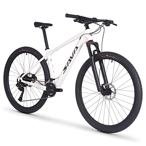 SAVADECK Carbon Fiber Mountain Bike, Dual Disc Brake Axle Thru Adventure Mountain Bike with CUES U4000 20 Speed Shift Groupset, 27.5/29 inch MTB Bicycle for Adult.(White 27.5 * 17)