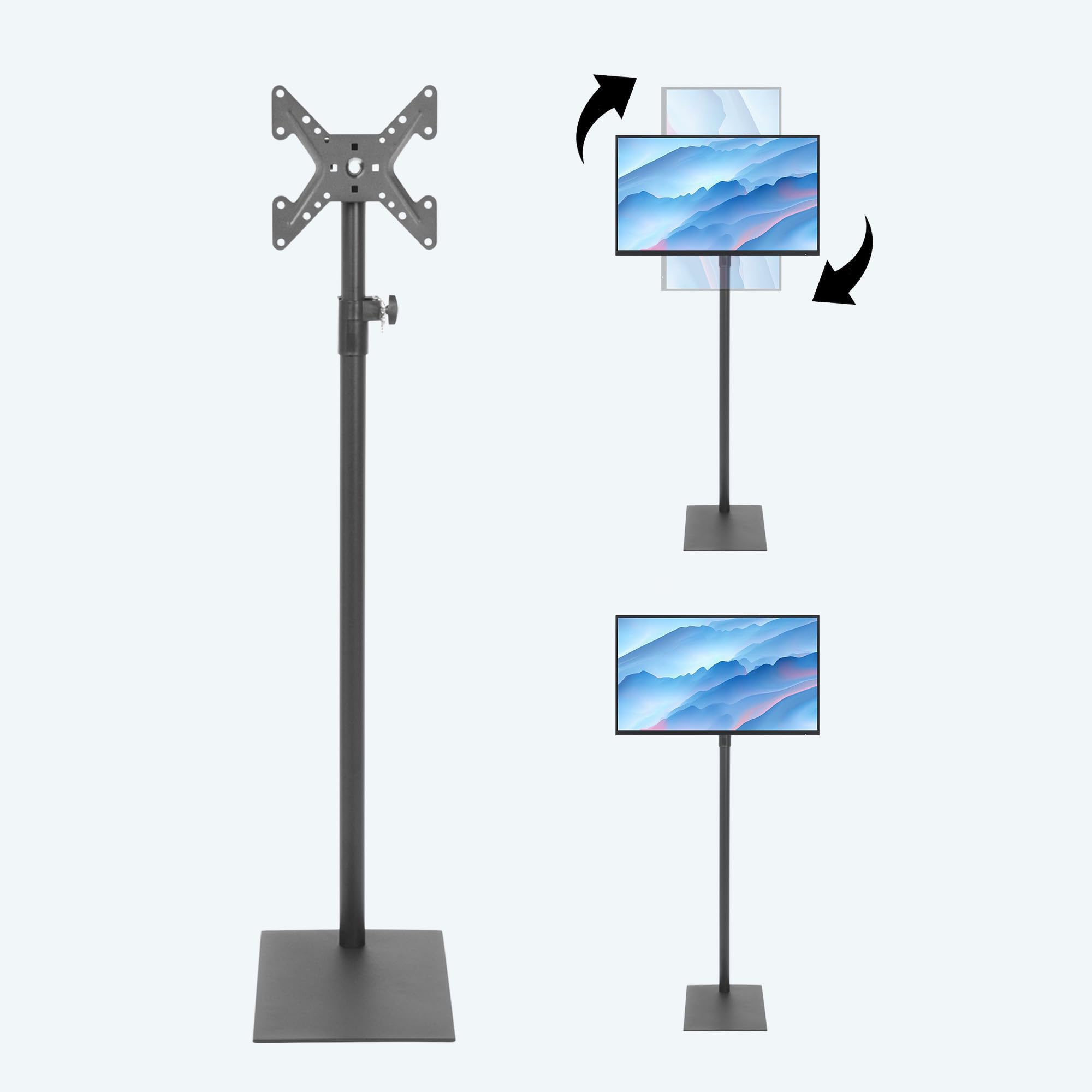 Supporto universale girevole per TV da pavimento con supporto a 360 gradi per TV da 14-43 pollici, inclinabile, autoportante, supporto VESA con 4 livelli di altezza regolabile per camera da