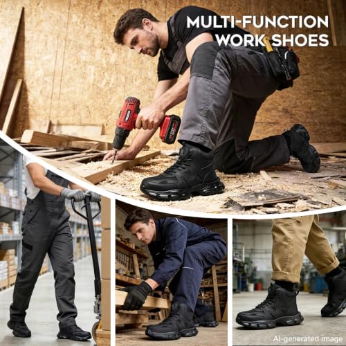 Image of Hogent Steel Toe Shoes for Men Women, Wide & Non-Slip Work Shoes