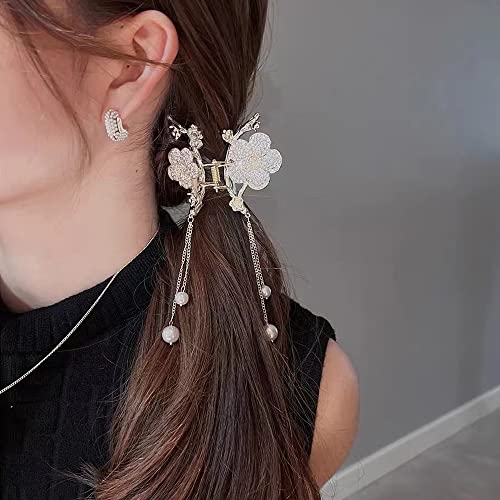 2 PACK Flower Metal Hair Clips Nonslip Medium Claw Clamp Pearl Pendant Hair Catch Barrette, Gold, 1 count (Pack of 2) - Image 3