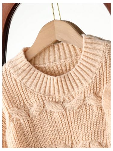 Image of SHENHE Girl's Bow Sweater Pullover Crewneck Long Sleeve Knitted Cute Sweater Jumper Top Apricot 10 Years