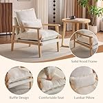 Karl home Midcentury Accent Chair for Living Room, Chenille Upholstered Lounge Armchair with Lumbar Pillow, Ruffle-Designed Cozy Reading Chair with Wood Legs, Beige - Image 3