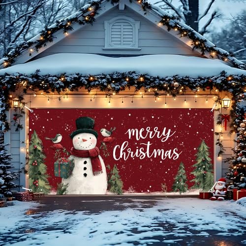 Image of Christmas Garage Door Decorations 6 x 13 ft, Snowman Gift Cover