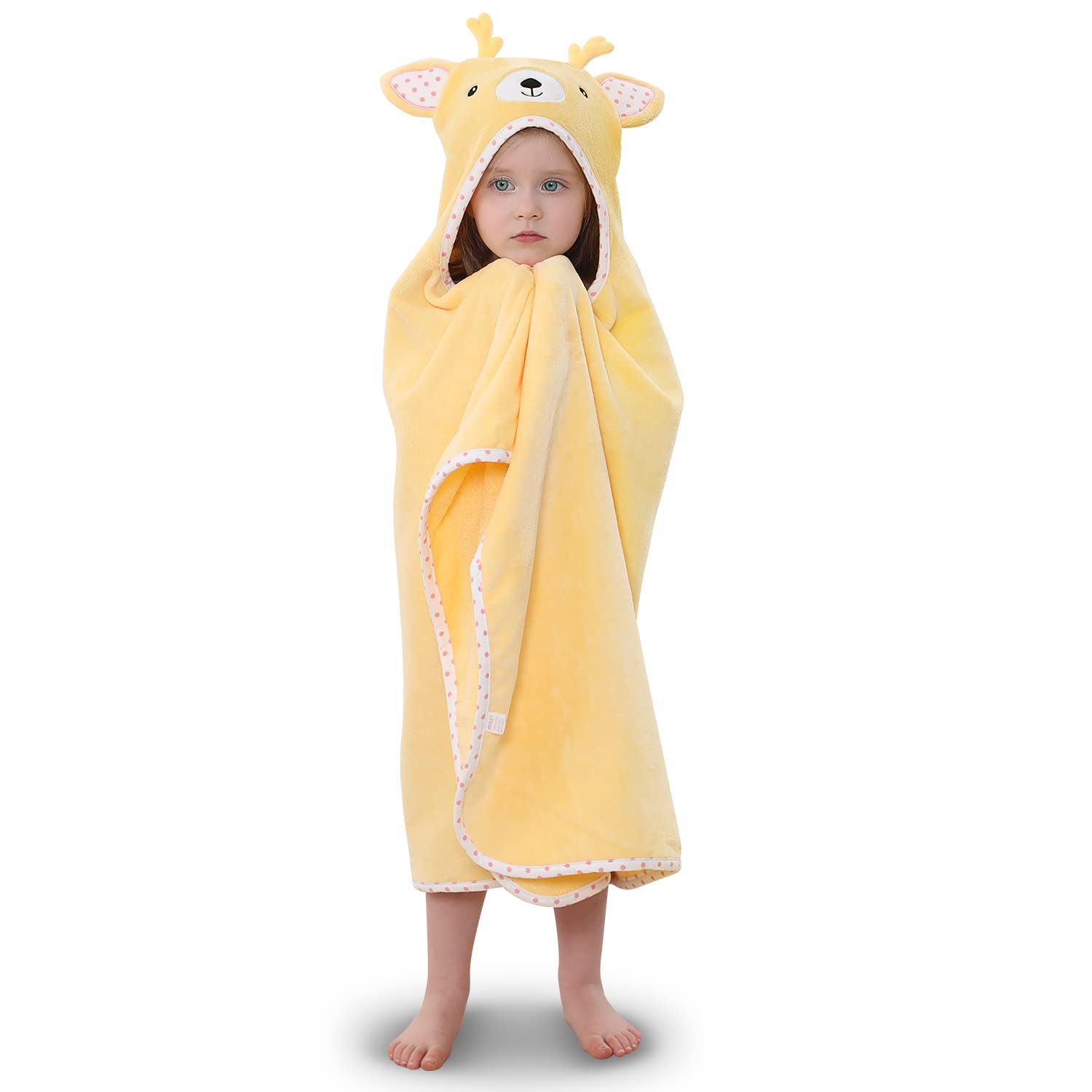 Hooded Towel for Kids 100% Cotton Ultra Soft with Unique Animal Design Large for Infants 3-10 Years (Fawn)
