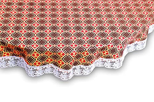 Image of The Furnishing Tree Round Shaped 6 Seater Table Cover WxL 72x72 inches with White Border lace