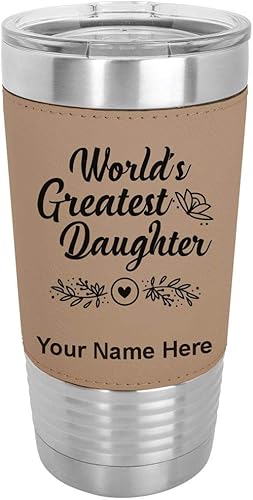 Miniatura 9 de LaserGram 20oz Vacuum Insulated Tumbler Mug Worlds Greatest Daughter Personalized Engraving Included Faux Leather Gray