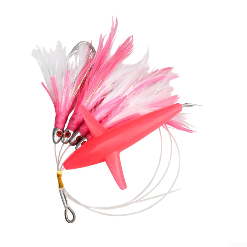 Señuelo de plumas para pesca de atún, cebo de pesca de barco de caza grande con gancho de acero, cebo reflectante UV para pesca en agua salada