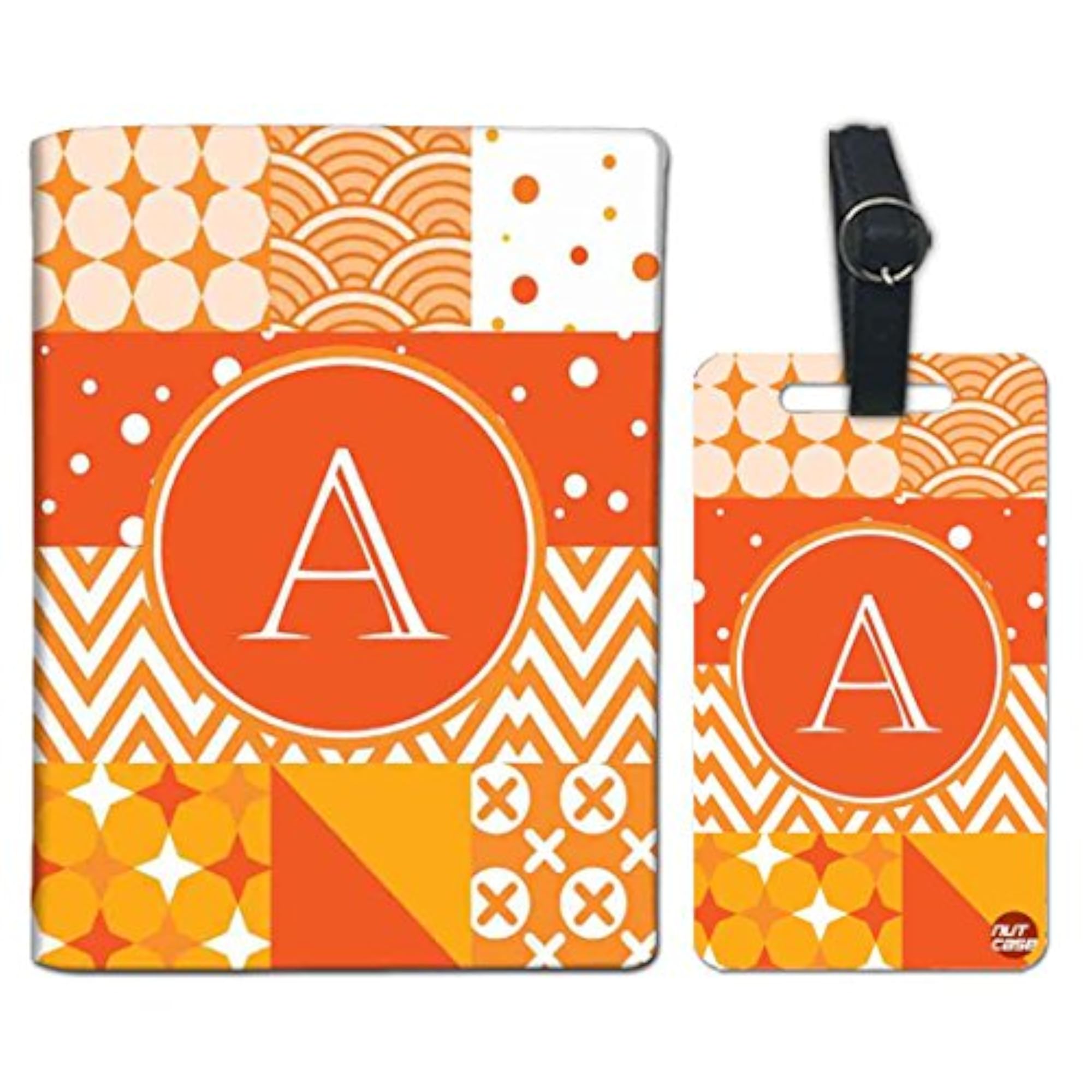 Personalized Passport Cover Holder & Customized Luggage Tag Set, Strips Pattern Orange