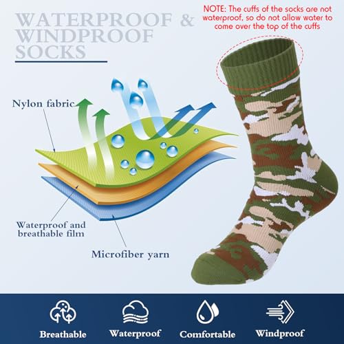 Image of Jeyiour 2 Pairs Waterproof Socks Unisex Waterproof Breathable Outdoor Skiing Hiking Wading Fishing Socks for Men Women