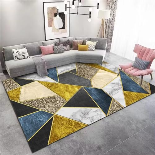 Tapis géométrique coloré au design contemporain bleu jaune - 2
