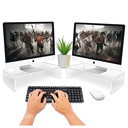 CGBE Dual Monitor Stand Riser, Acrylic Computer Stand for Home Office Desktop, Clear Monitor Riser and Laptop Stand for Desk Keyboard Multi-Media iMac Printer TV Screen MacBook 2 Pack