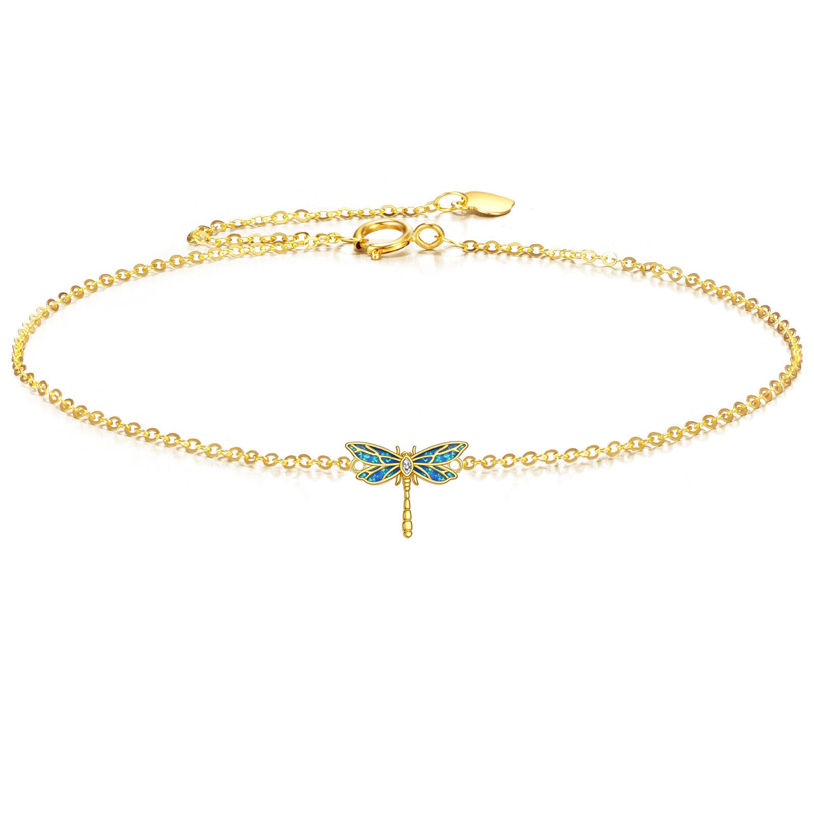 DOVRAN 9K/10K/14K Gold Butterfly/Dragonfly/Hummingbird Bracelet for Women Real Yellow Gold Animal Bracelet Jewelry Birthday Gifts for Mom Wife