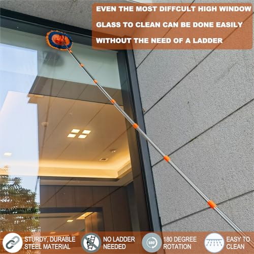6 m hohe Reichweite Wandstaubwedel – Chenille-Mikrofaser-Reinigungskopf Wandwischer mit 9-4,3 m teilbarer Stange | Wandreiniger für Dach, Auto, Haus, Wände und hohe Decken | waschbares Reinigungstuch