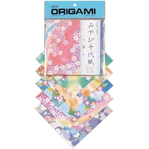 Aitoh Origami Paper x 5.875-inch 40 Sheets-Floral Print, Blue and Red Cover