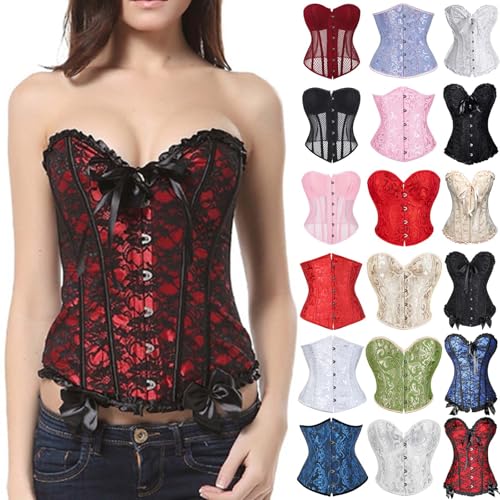 KONG JIMFAN Sale Angebote Korsett Damen Bustier Corsage Schnürung Corset Mittelalter Top Sexy Slim Korsett Für Damen Ärmellos Figurformende Reizwäsche Vintage Jogginghose Kostüme Frauen(#AA Red,S)