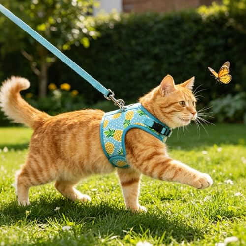 Arnés para gatos con correa a prueba de escapes ajustable para evitar tirones en el cuello 7