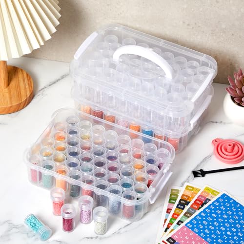 Image of Watersay 2 Pcs 3 Tier Diamond Art Storage Containers 300 Slots Portable Bead Organizer Box, Stackable Crafts Organizers for DIY Diamond Art Craft Jewelry Bead Storage