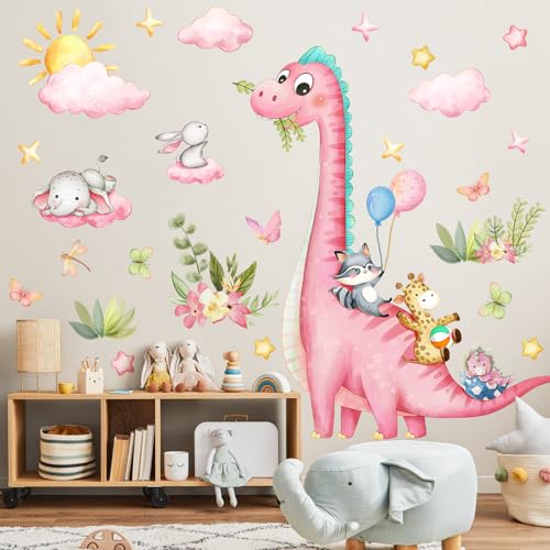 Vinilo decorativo dinosaurio rosa para pared infantil miniatura 5