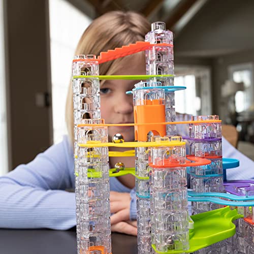 Image of Fat Brain Toys Trestle Tracks Deluxe Marble Run Set, 124-Piece Modular Marble Track, Toys for Kids, Marble Set, Girl and Boy Toys, Fun Toys for Ages 8-13+