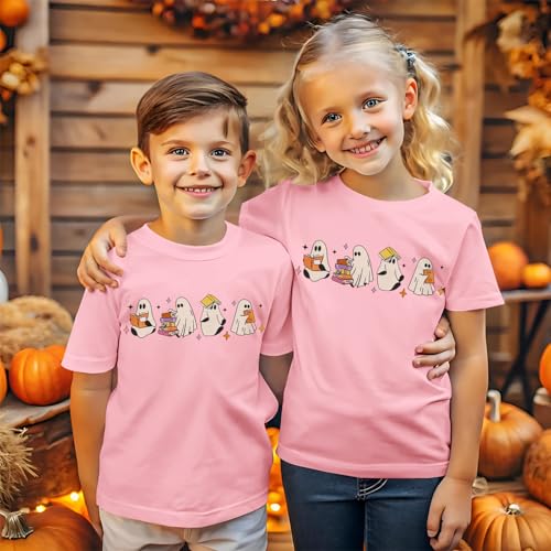 SOFEON Halloween Shirts for Kids Girls Boys Ghost Reading Books Shirt Spooky Season T-Shirt Cute Ghost Graphic Tees Tops4